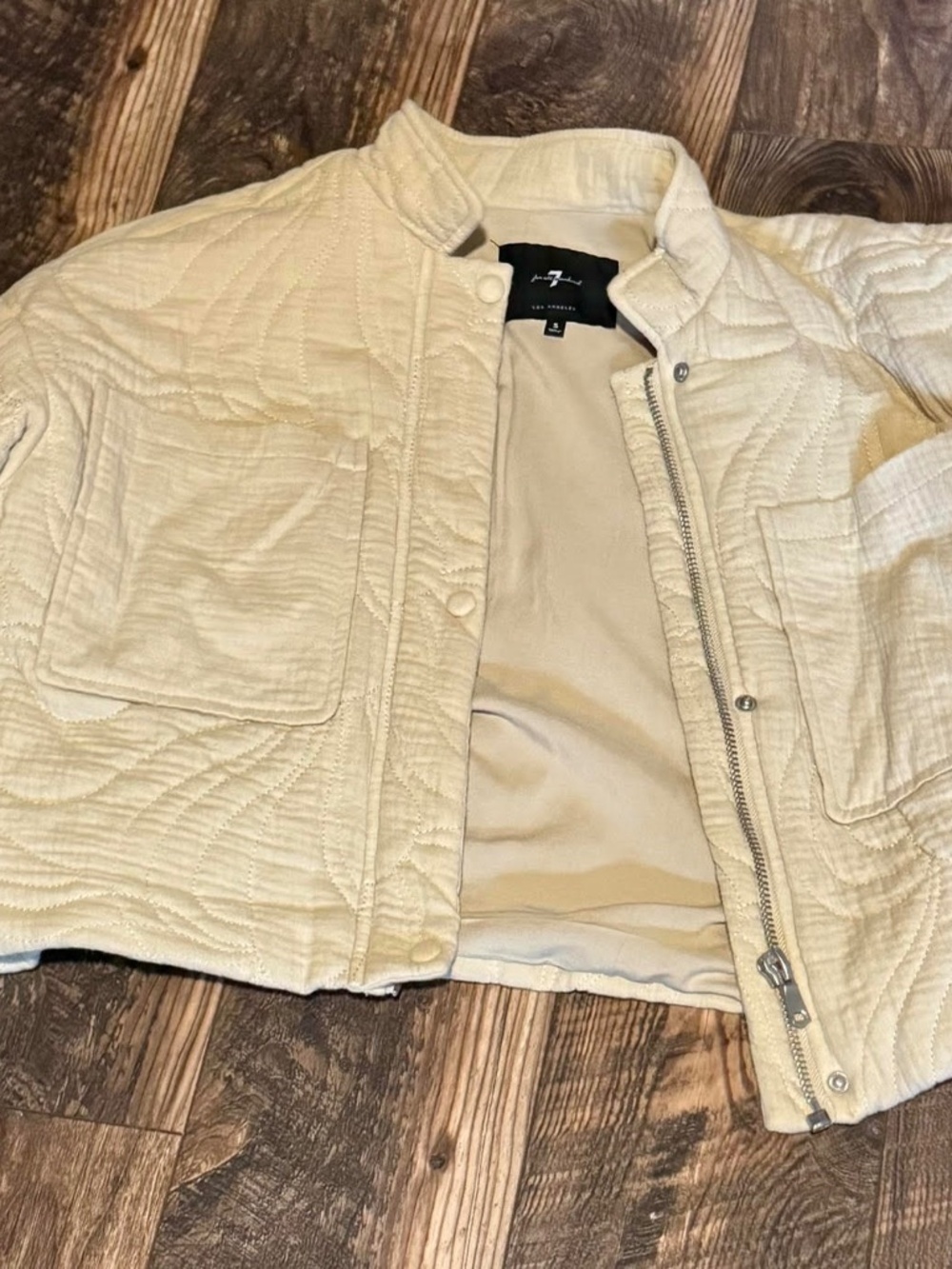 7 For All Mankind Quilted Cropped Jacket in Cream / Beige - Pristine Condition